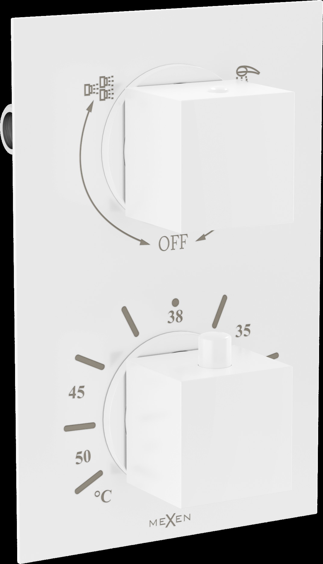 Mexen Cube 2 kimenetes termosztatikus kád-zuhanycsapok, Fehér - 77502-20