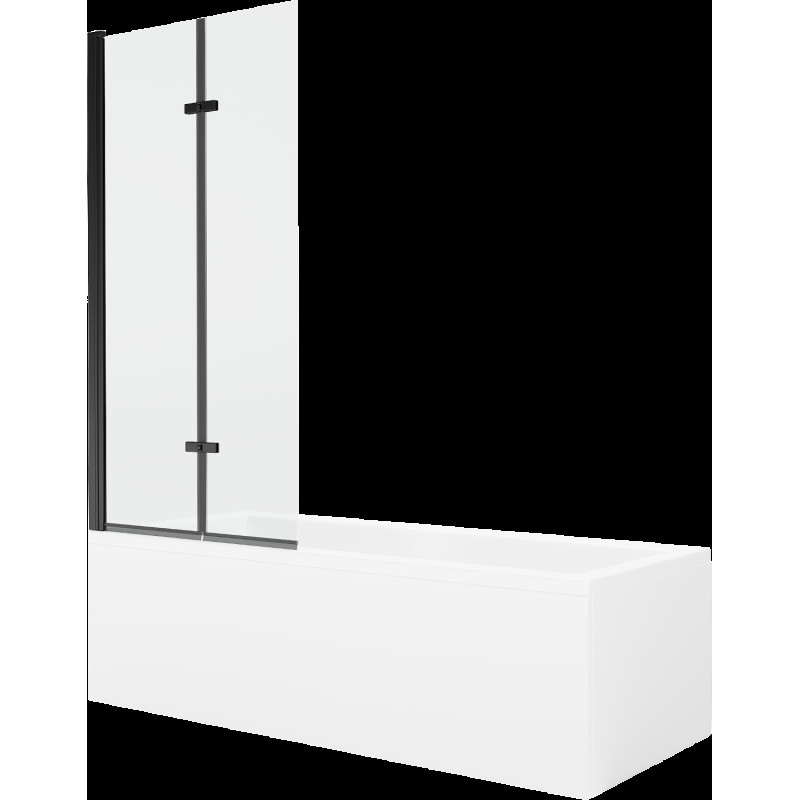 Mexen Cubik 150 x 70 cm téglalap alakú kád burkolattal és 2 szárnyas kádparavánnal 80 cm, Átlátszó, Fekete - 550315070X920802700