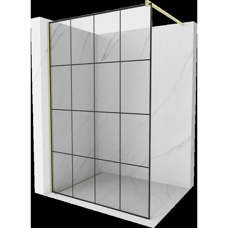 Mexen Kioto Walk-in zuhanyfal 130 x 200 cm, fekete minta 8 mm, arany kefélt - 800-130-101-55-77