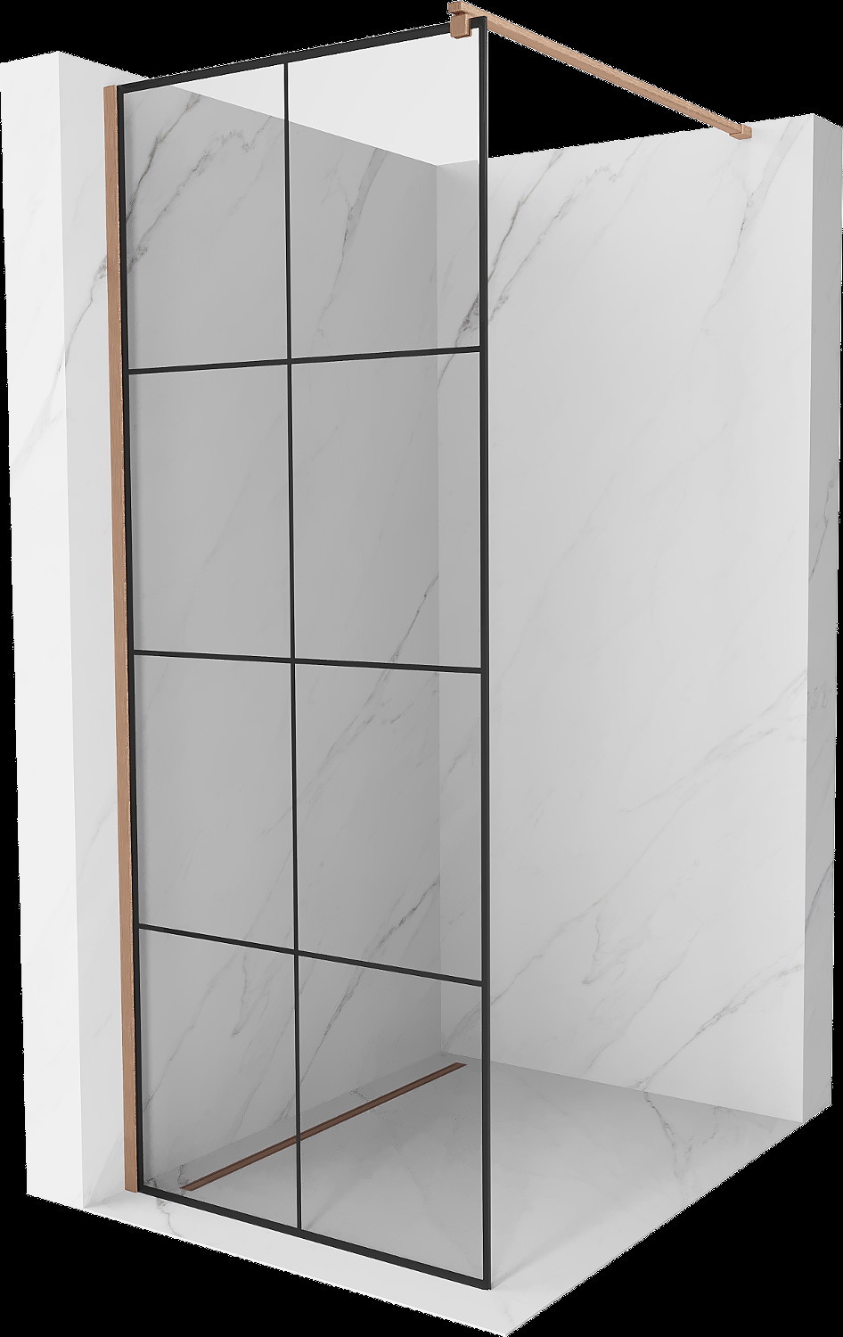 Mexen Kioto Walk-in zuhanyfal 70 x 200 cm, fekete minta 8 mm, csiszolt réz - 800-070-101-65-77