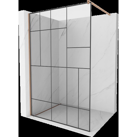 Mexen Kioto Walk-in zuhanyfal 130 x 200 cm, fekete minta 8 mm, kefélt sárgaréz - 800-130-101-65-78