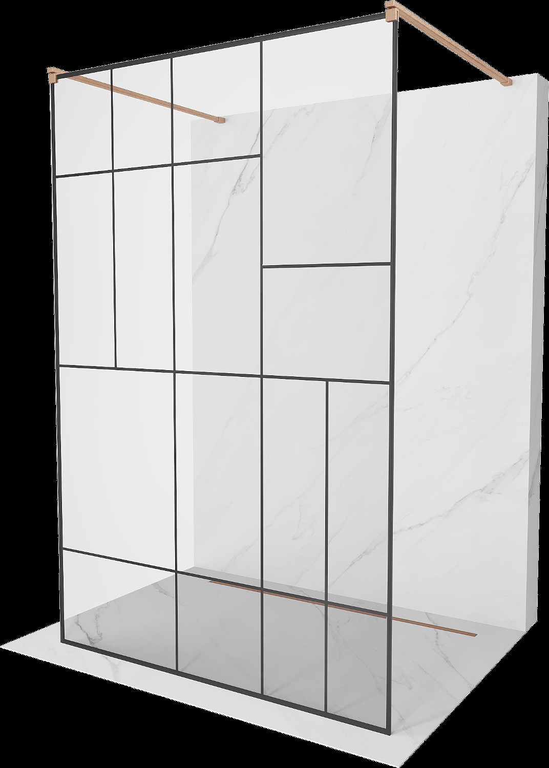 Mexen Kioto szanitos faliparaván freestanding 130 x 200 cm, fekete minta 8 mm, kefélt bronz - 800-130-002-65-78