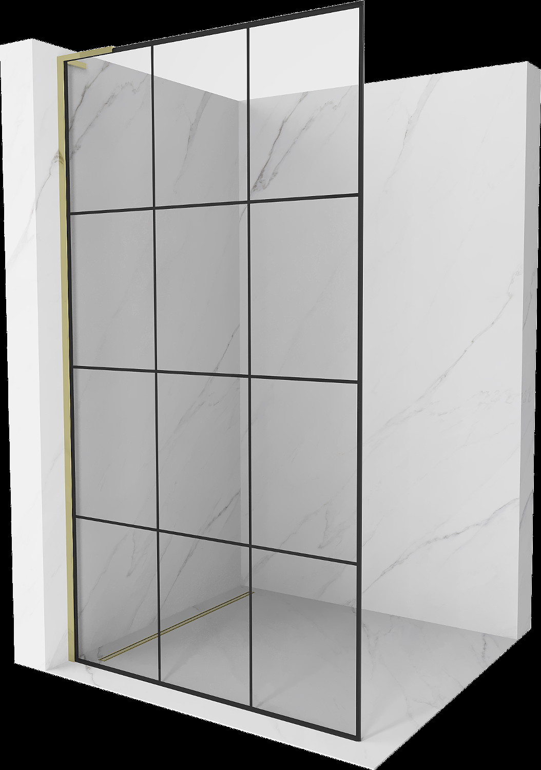 Mexen Kioto L Walk-in zuhanyfal 100 x 200 cm, fekete minta, arany - 800-100-103-50-77