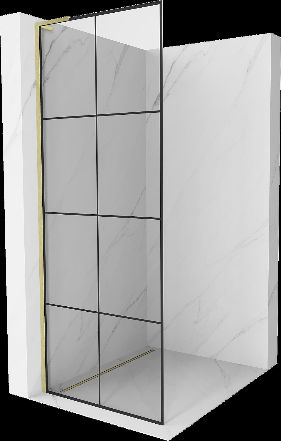 Mexen Kioto L Walk-in zuhanyzófal 90 x 200 cm, fekete minta, arany kefélt - 800-090-103-55-77