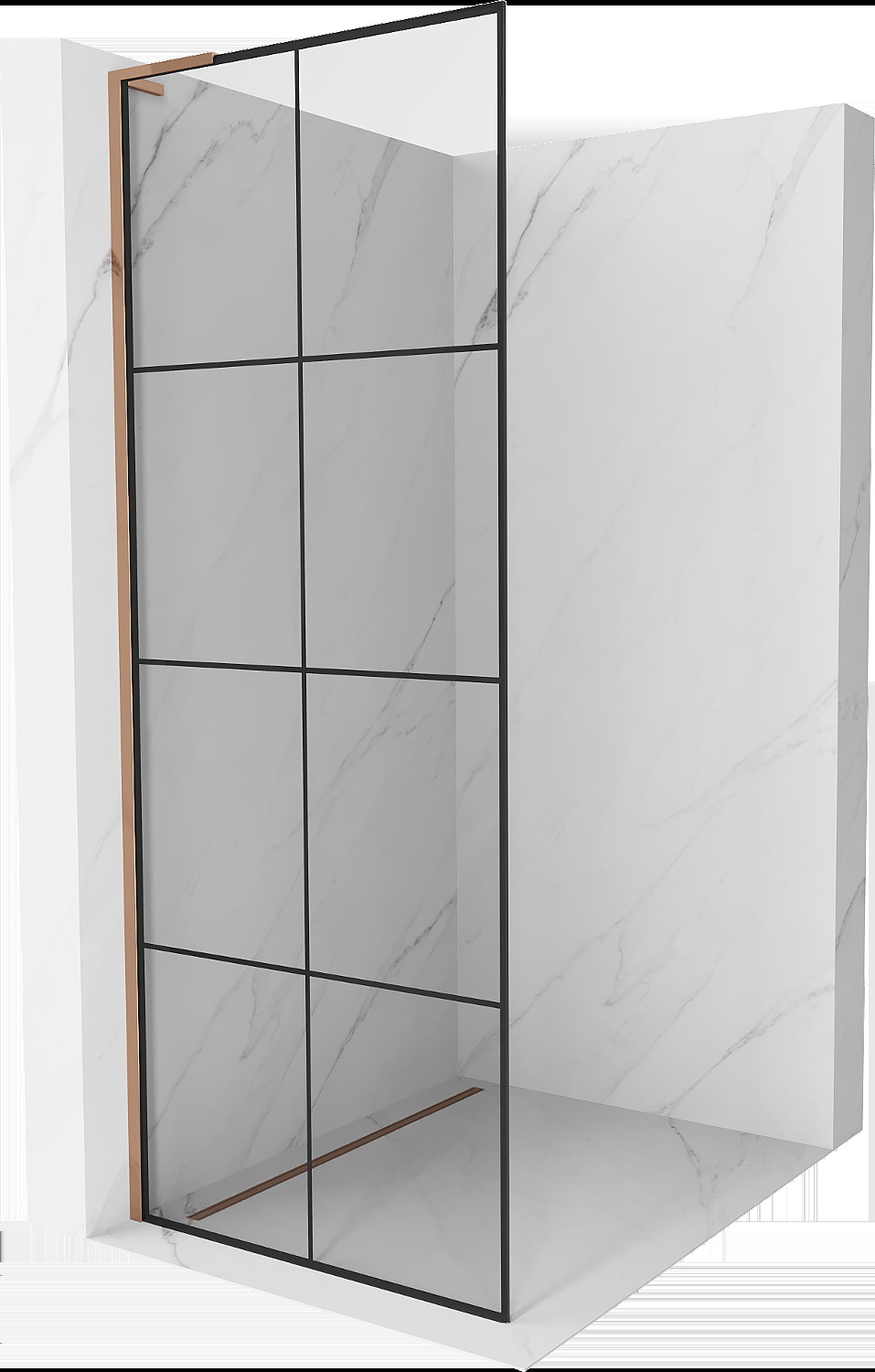 Mexen Kioto L Walk-in zuhanyfal 80 x 200 cm, fekete minta, rózsaszín arany - 800-080-103-60-77