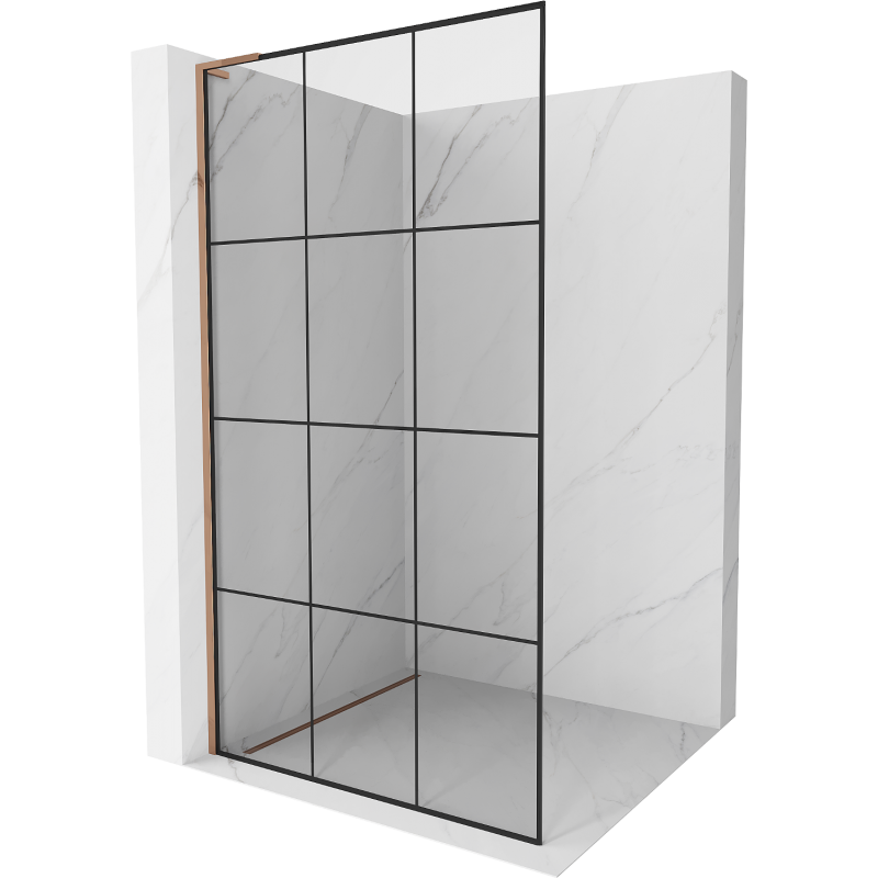 Mexen Kioto L Walk-in zuhanyfal 100 x 200 cm, fekete minta, rózsaarany - 800-100-103-60-77