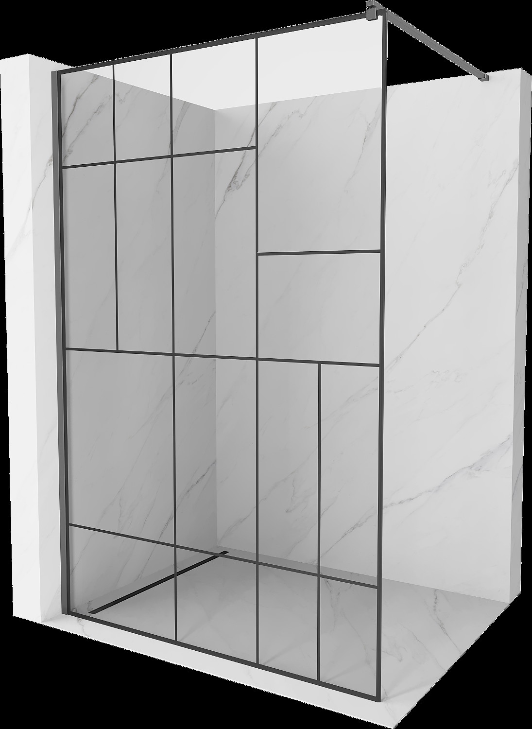 Mexen Kioto Walk-in zuhanyfal 130 x 200 cm, fekete minta 8 mm, gun metal - 800-130-101-95-78