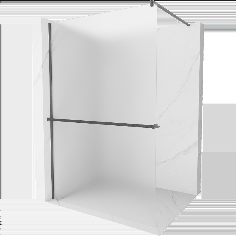 Mexen Kioto+ Walk-in zuhanyfal polccal 100 x 200 cm, homályos, gun gray brushed - 800-100-121-66-30