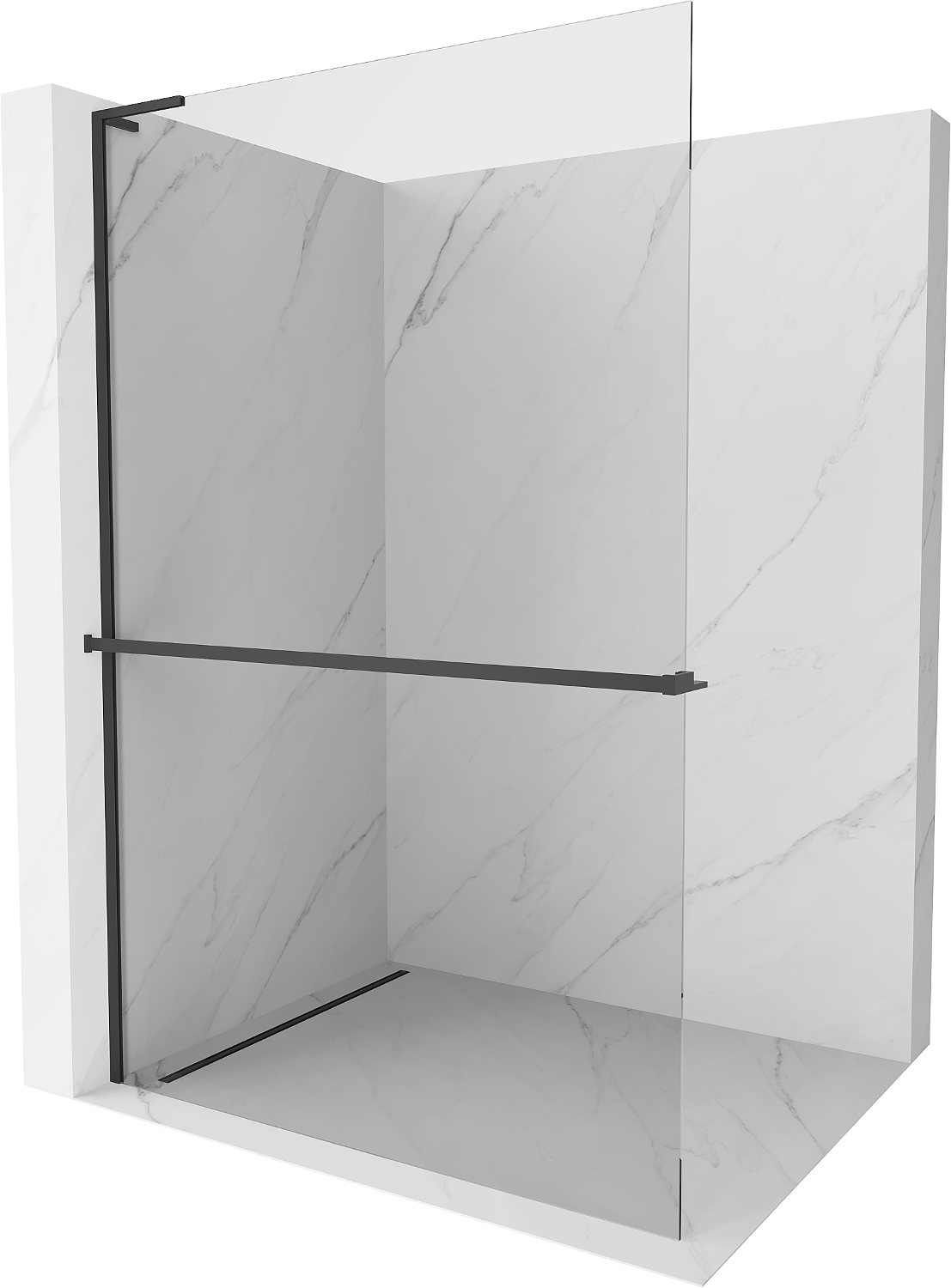 Mexen Kioto+ L zuhanyfal Walk-in polccal 55 x 200 cm, átlátszó, fekete - 800-055-123-70-00