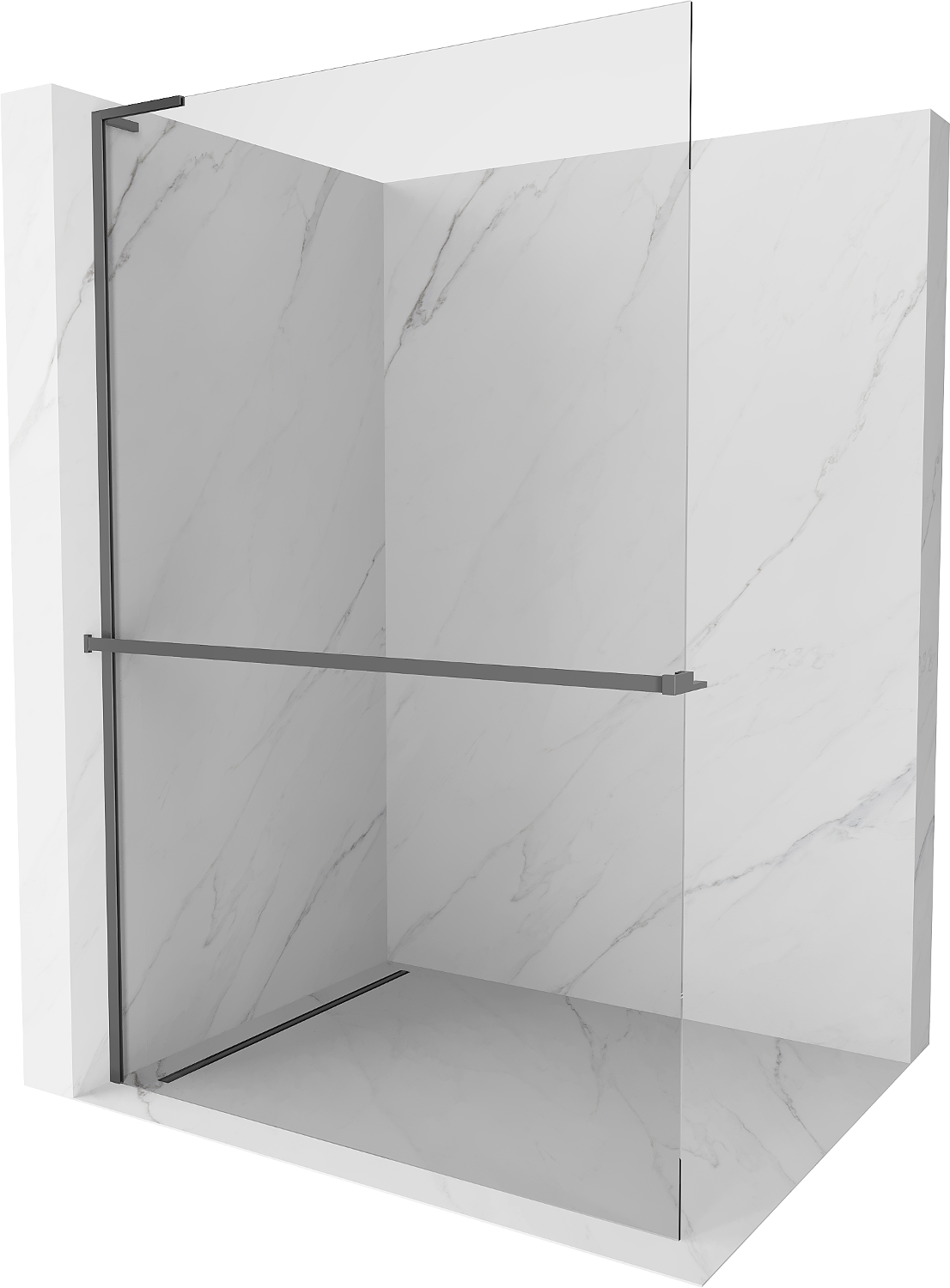 Mexen Kioto+ L zuhanyfal polccal Walk-in 90 x 200 cm, átlátszó, gun metal - 800-090-123-95-00