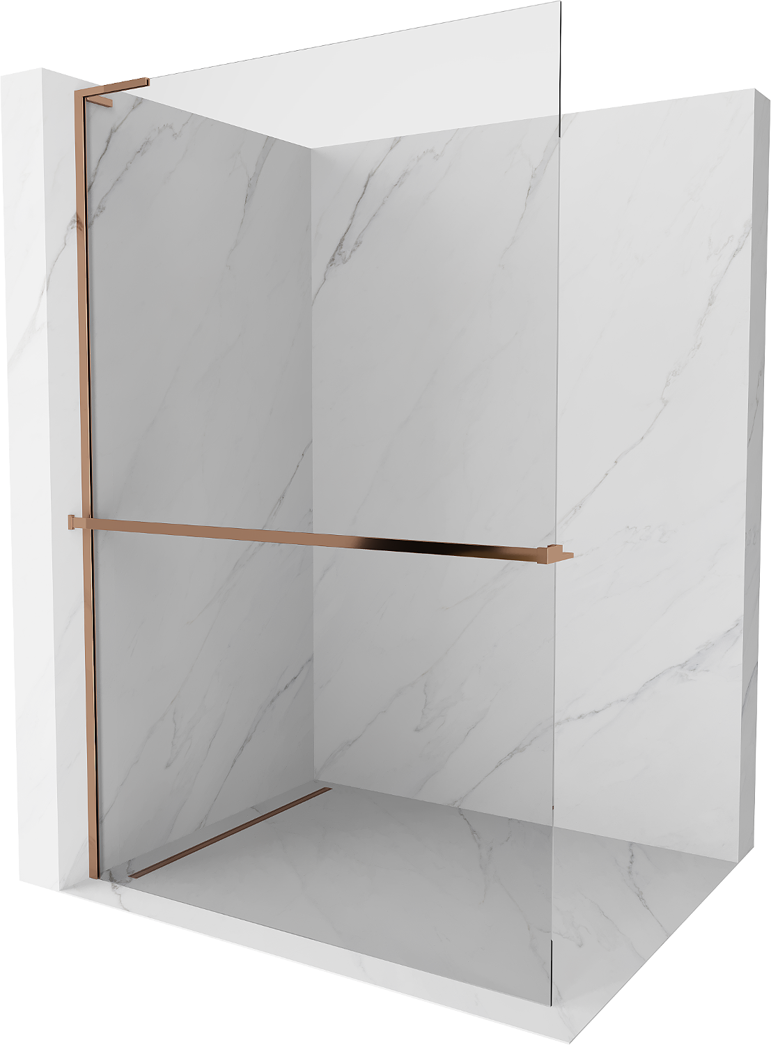 Mexen Kioto+ L zuhanyfal polccal Walk-in 55 x 200 cm, áttetsző, rózsaszín arany - 800-055-123-60-00