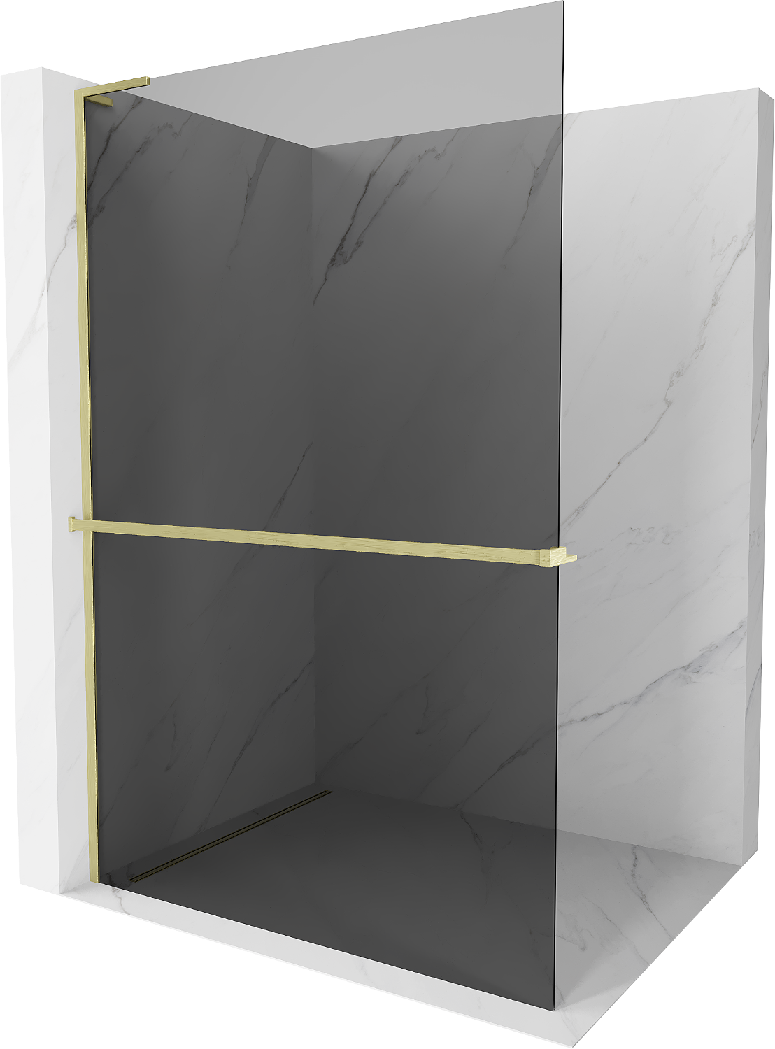 Mexen Kioto+ L zuhanyfal polccal Walk-in 90 x 200 cm, grafit, arany csiszolt - 800-090-123-55-40