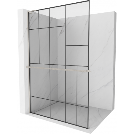 Mexen Kioto+ L zuhanyfal polccal Walk-in 80 x 200 cm, fekete minta, kefélt nikkel - 800-080-123-97-78