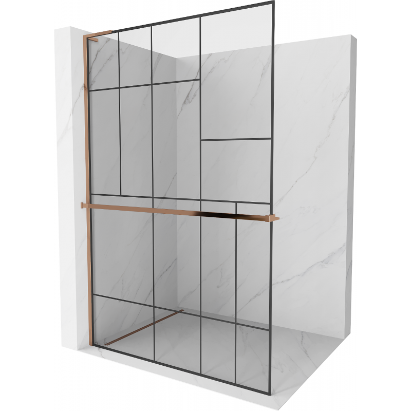 Mexen Kioto+ L zuhanyzó fal polccal Walk-in 80 x 200 cm, fekete mintázat, rózsaarany