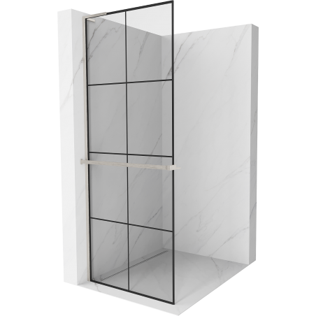 Mexen Kioto+ L zuhanyfal polccal Walk-in 90 x 200 cm, fekete minta, söröt brushed - 800-090-123-97-77