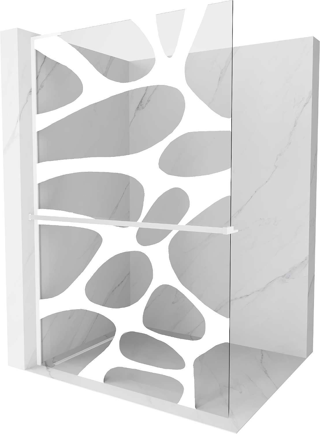 Mexen Kioto+ L zuhanyfal polccal Walk-in 100 x 200 cm, fehér minta, fehér - 800-100-123-20-97