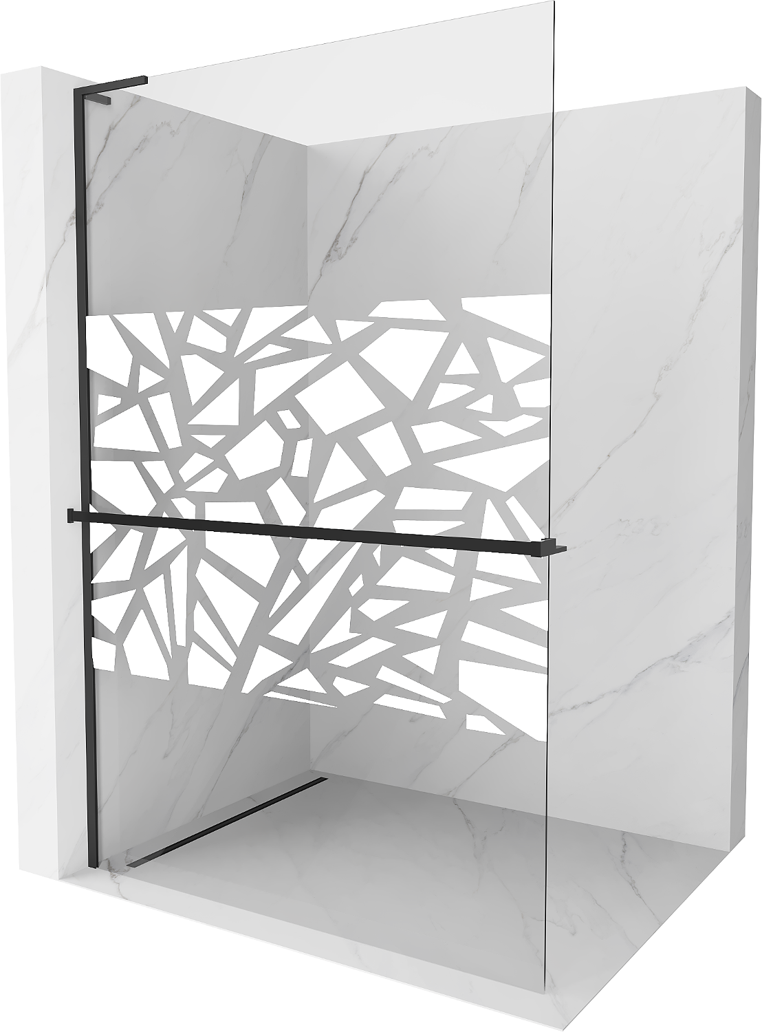Mexen Kioto+ L Walk-in zuhanyfal polccal 100 x 200 cm, fehér minta, fekete - 800-100-123-70-85