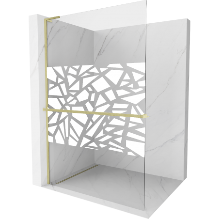 Mexen Kioto+ L Walk-in zuhanyfal 120 x 200 cm, fehér minta, arany illetve brushed - 800-120-123-55-85