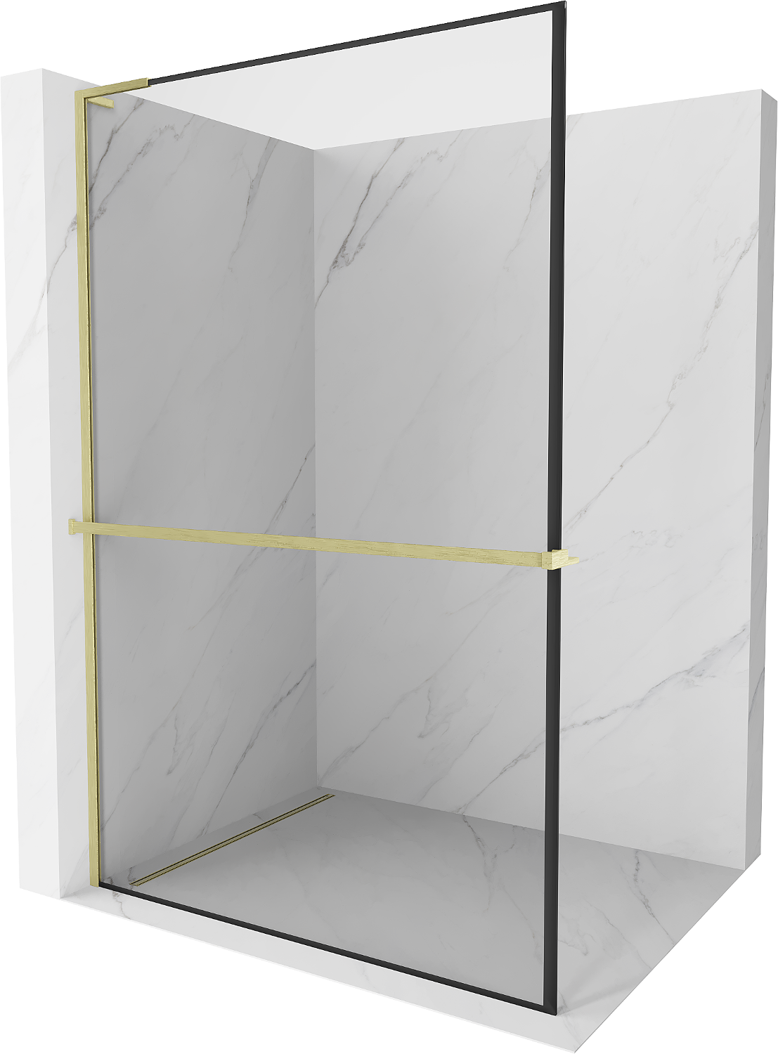 Mexen Kioto+ L Walk-in zuhanyfal polccal 110 x 200 cm, fekete minta, arany csiszolt - 800-110-123-55-70