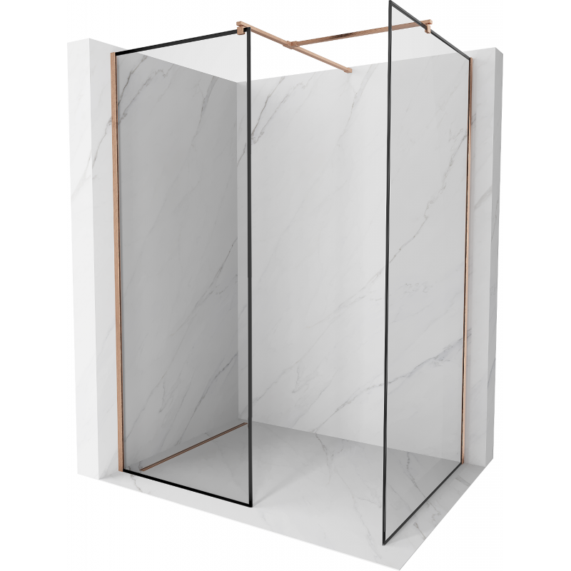 Mexen Kioto Walk-in zuhanyfal 100 x 80 cm, fekete minta, csiszolt réz - 800-100-202-65-70-080