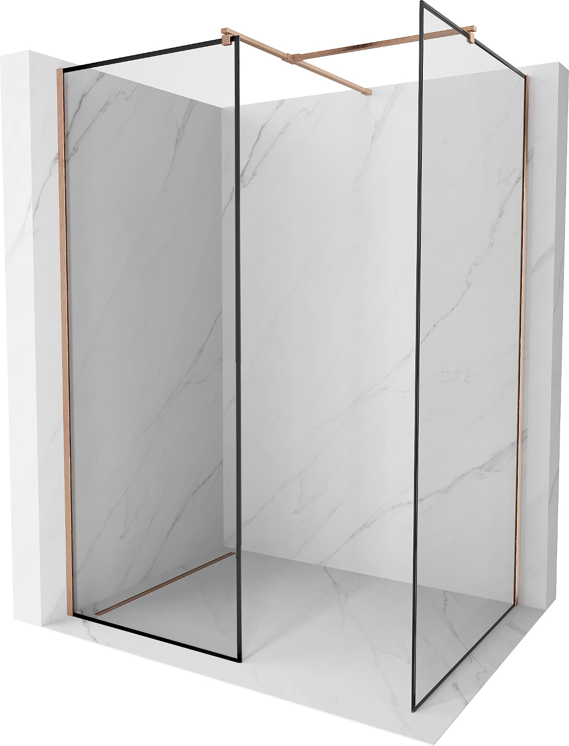 Mexen Kioto Walk-in zuhanyfal 120 x 80 cm, fekete minta, csiszolt réz - 800-120-202-65-70-080