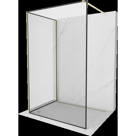 Mexen Kioto Walk-in zuhanyfal 100 x 80 cm, fekete minta, arany kefélt - 800-100-212-55-70-080