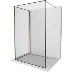 Mexen Kioto Walk-in zuhanyfal 100 x 80 cm, fekete minta, kefélt réz - 800-100-212-65-70-080