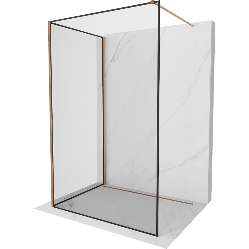 Mexen Kioto Walk-in zuhanyfal 90 x 80 cm, fekete mintás, fésült réz - 800-090-212-65-70-080