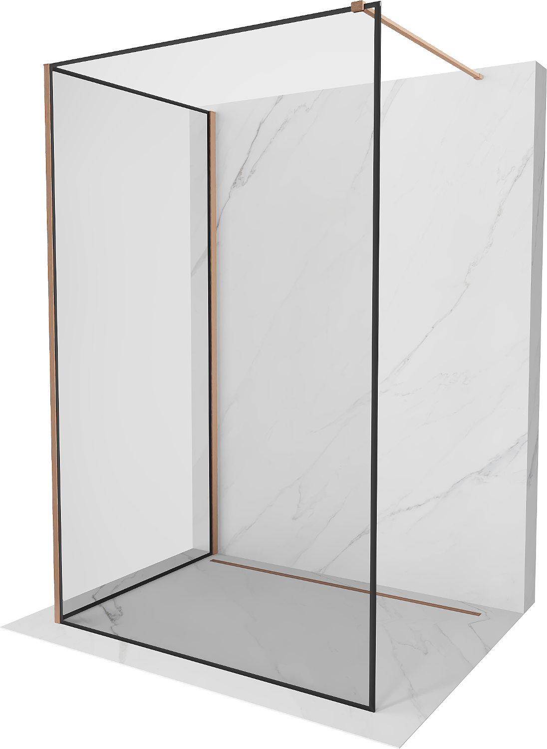 Mexen Kioto Walk-in zuhanyfal 90 x 80 cm, fekete mintás, fésült réz - 800-090-212-65-70-080