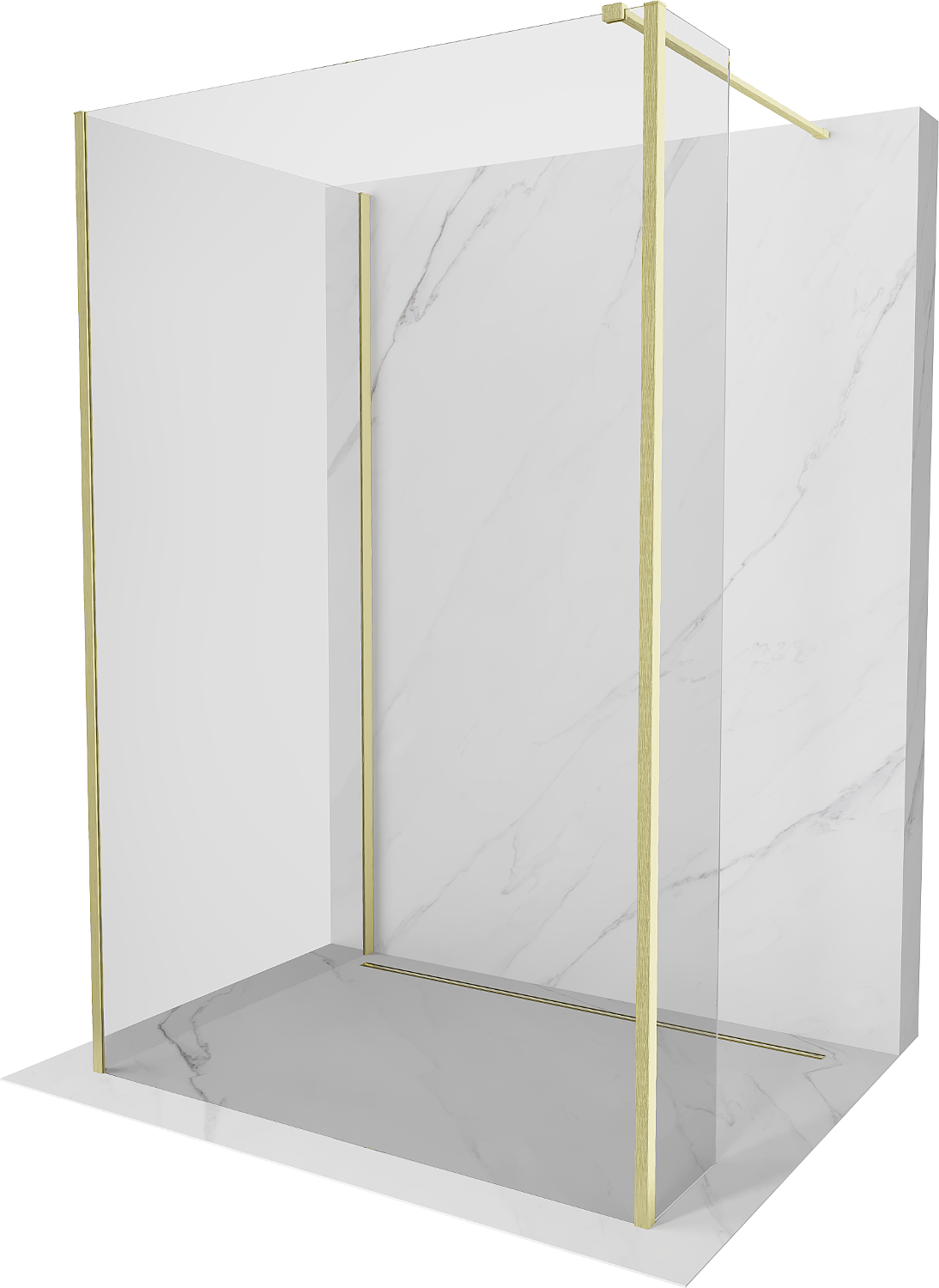 Mexen Kioto Walk-in zuhanyfal 135 x 110 x 40 cm, átlátszó, arany kefélt - 800-135-110-221-55-00-040