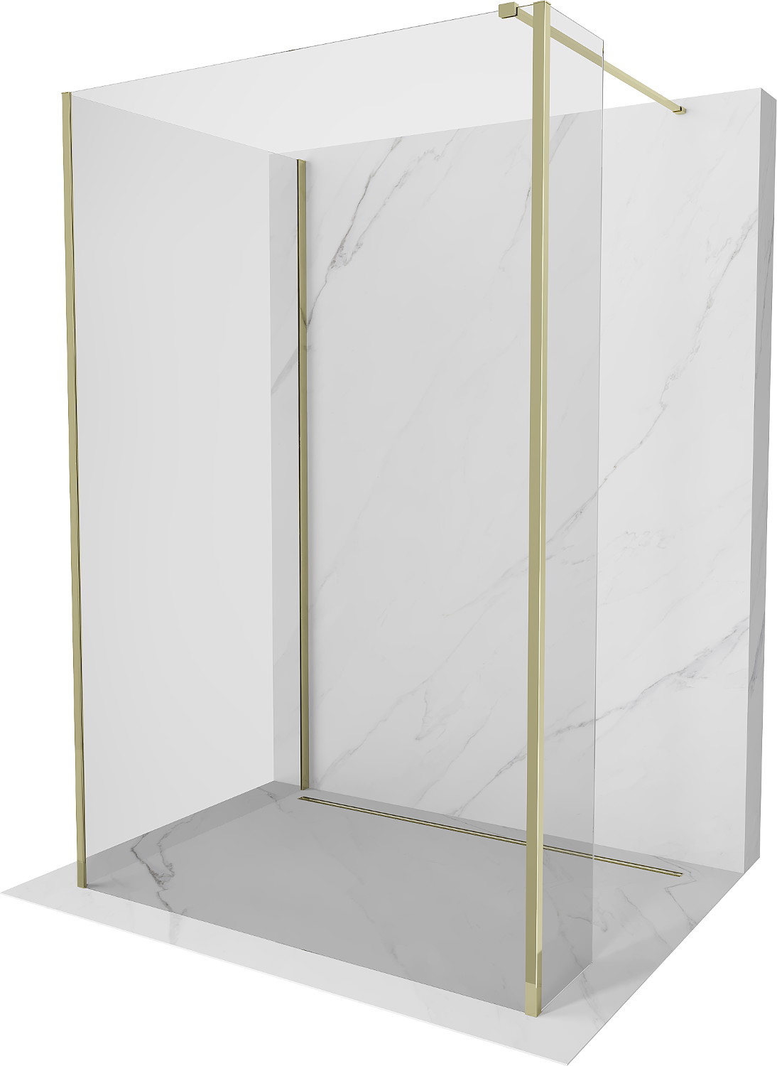 Mexen Kioto Walk-in zuhanyfal 130 x 80 x 30 cm, áttetsző, arany - 800-130-080-221-50-00-030