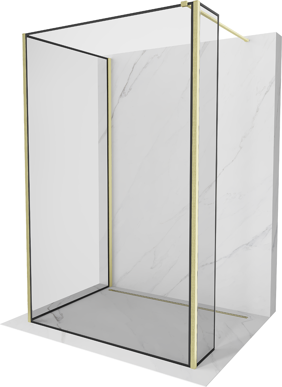 Mexen Kioto Walk-in zuhanyfal 110 x 70 x 40 cm, fekete minta, arany kefélt - 800-110-070-221-55-70-040