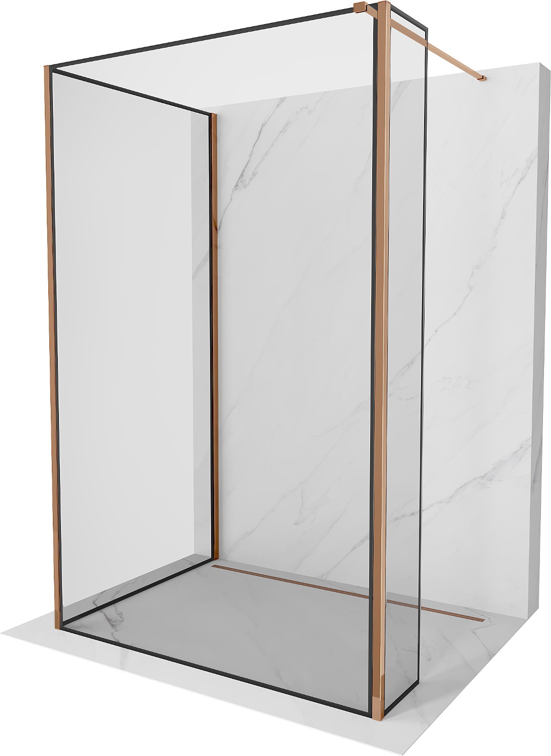 Mexen Kioto Walk-in zuhanyfal 100 x 70 x 30 cm, fekete minta, rózsaarany - 800-100-070-221-60-70-030