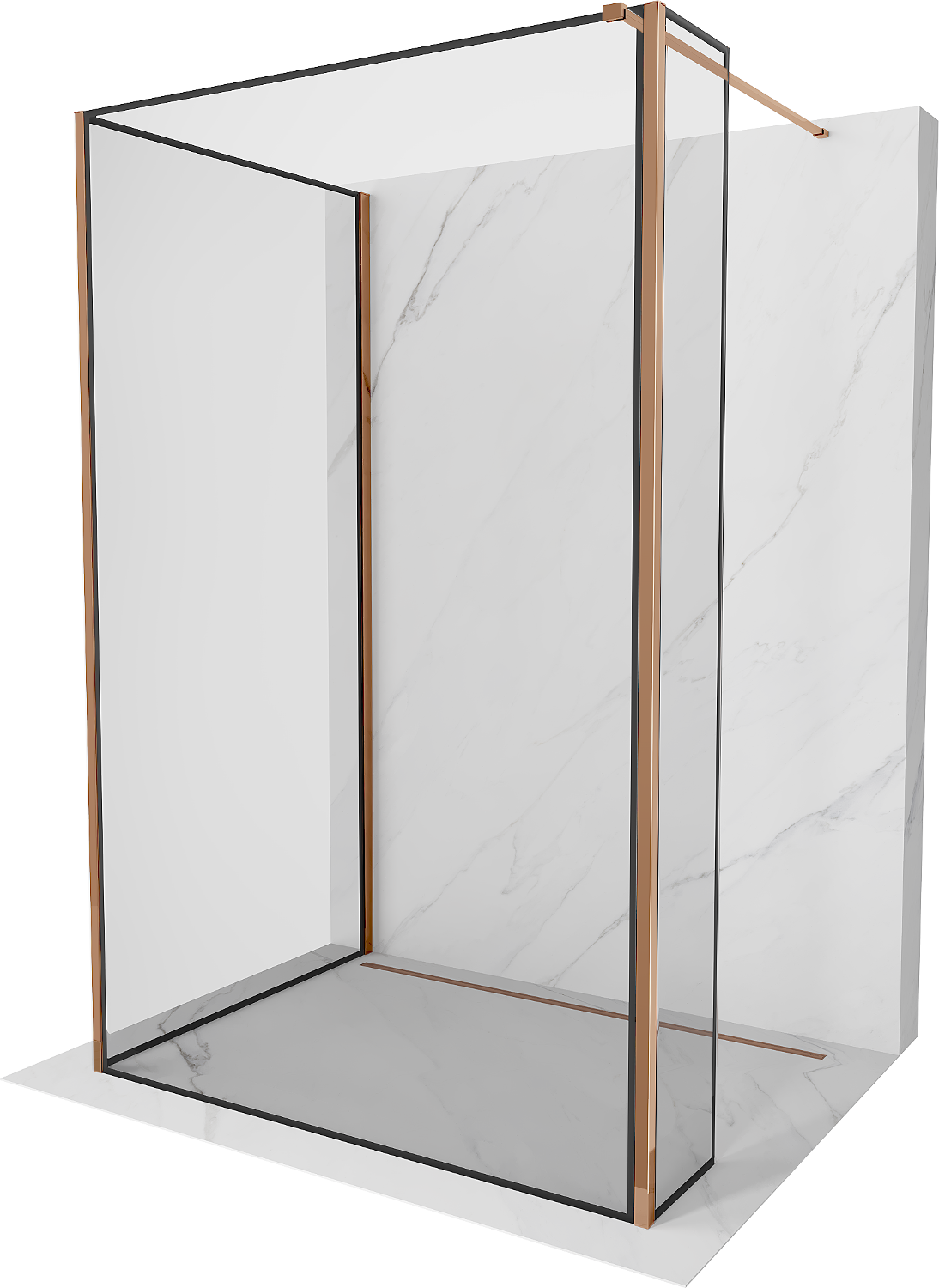 Mexen Kioto Walk-in zuhanyfal 100 x 100 x 30 cm, fekete mintás, rózsaarany - 800-100-100-221-60-70-030