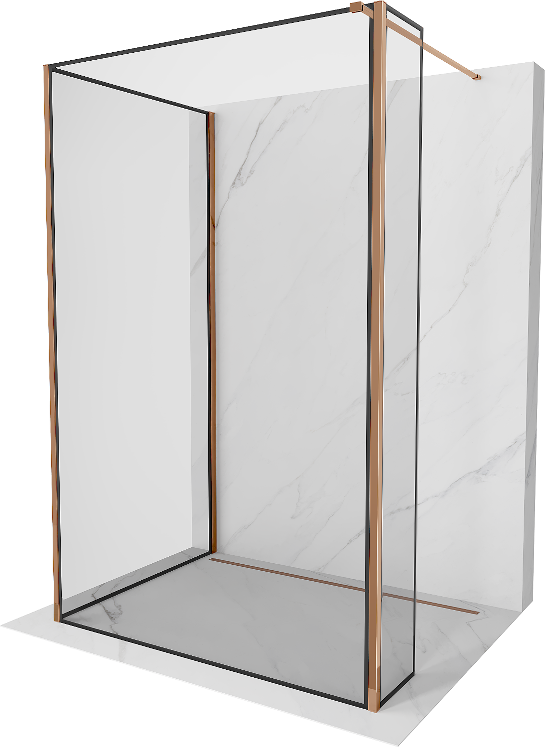 Mexen Kioto Walk-in zuhanyfal 120 x 120 x 40 cm, fekete mintával, rózsaszín arannyal - 800-120-120-221-60-70-040