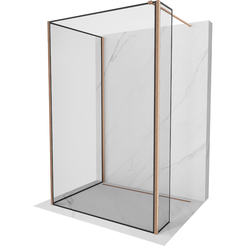 Mexen Kioto walk-in zuhanyfal 120 x 80 x 30 cm, fekete minta, csiszolt réz - 800-120-080-221-65-70-030