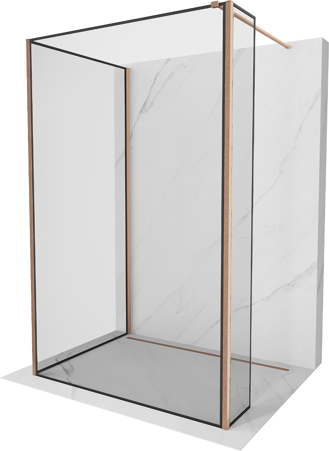 Mexen Kioto walk-in zuhanyfal 120 x 80 x 30 cm, fekete minta, csiszolt réz - 800-120-080-221-65-70-030