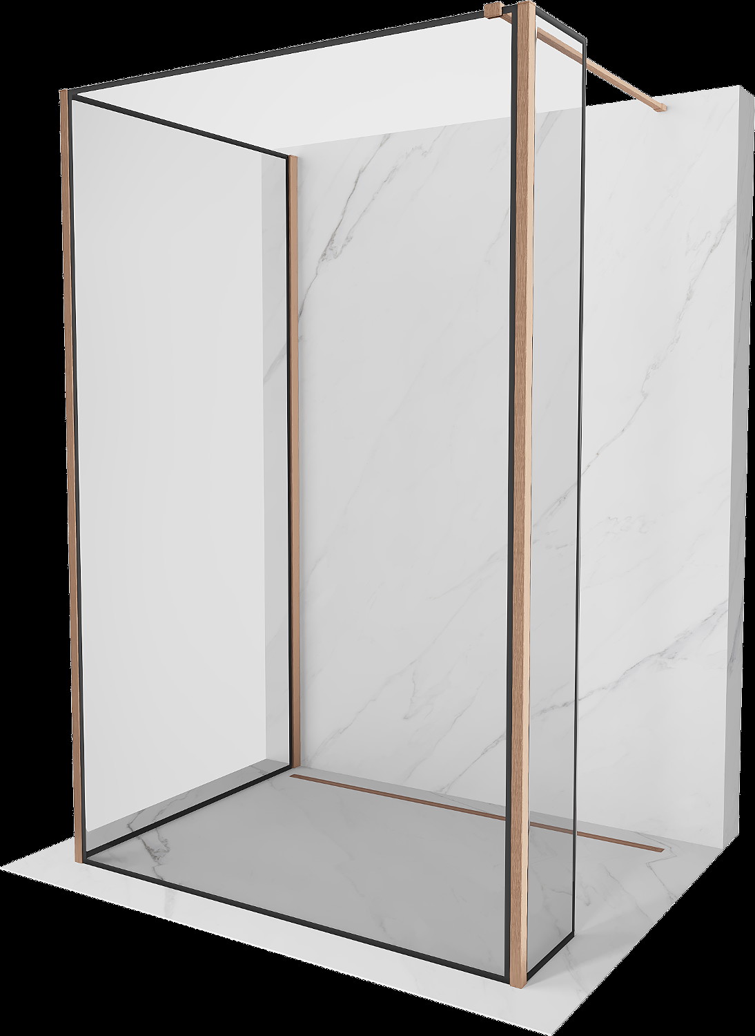 Mexen Kioto Walk-in zuhanyfal 90 x 90 x 30 cm, fekete minta, fényes réz - 800-090-090-221-65-70-030