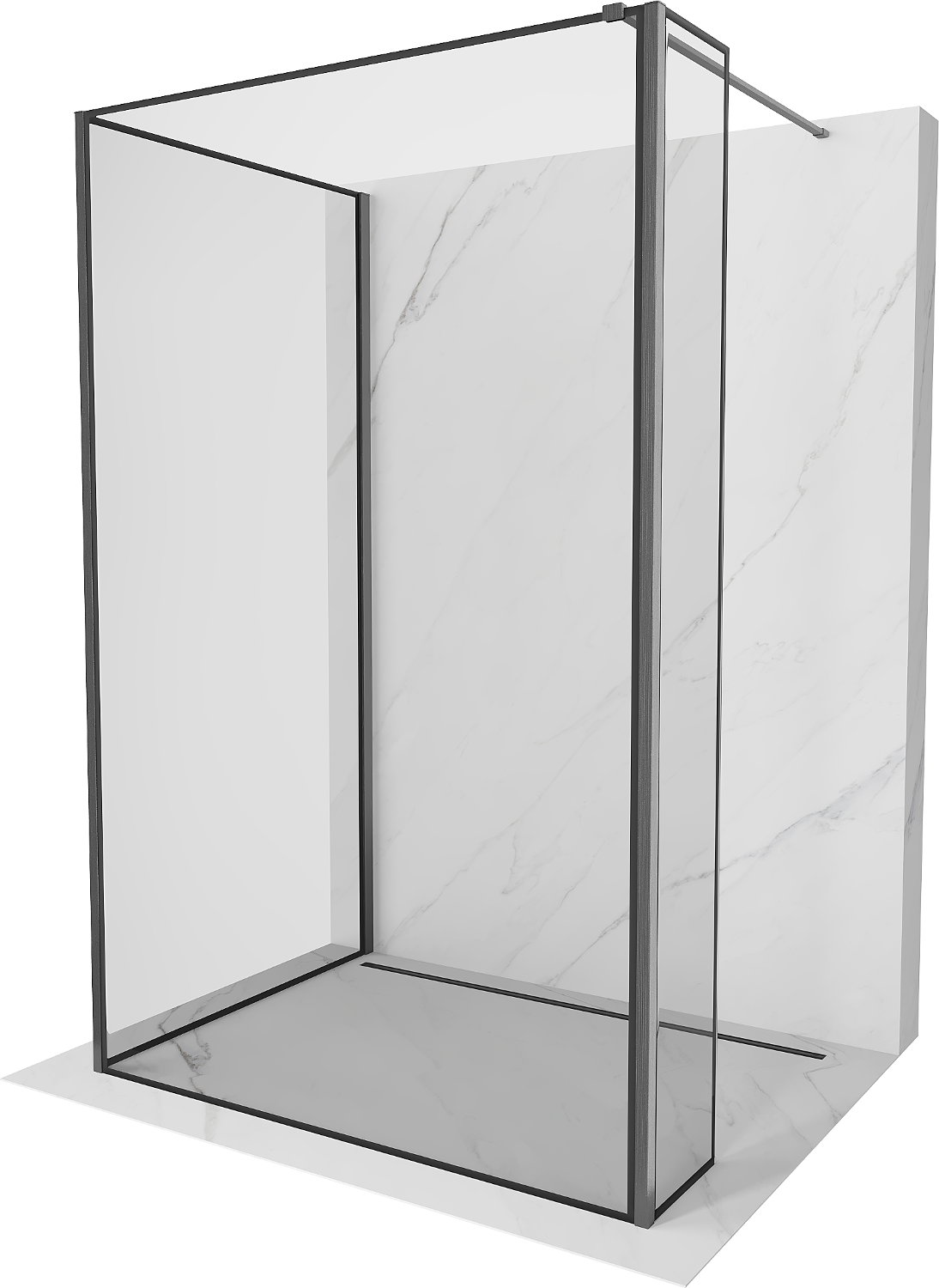 Mexen Kioto Walk-in zuhanyzó fal 140 x 80 x 30 cm, fekete minta, gun gray kefélt - 800-140-080-221-66-70-030