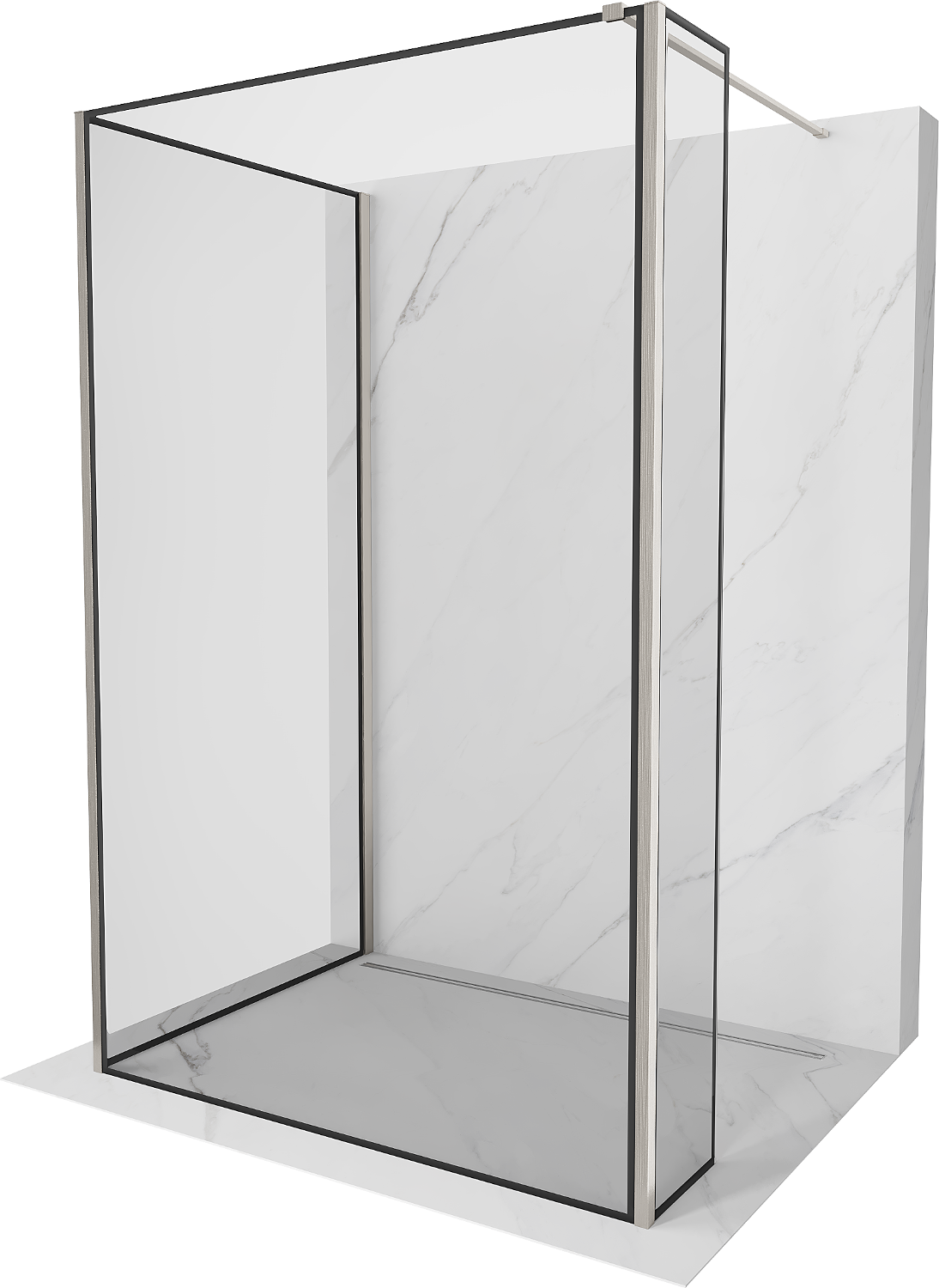 Mexen Kioto Walk-in zuhanyfal 100 x 90 x 40 cm, fekete mintával, kefélt nikkel - 800-100-090-221-97-70-040