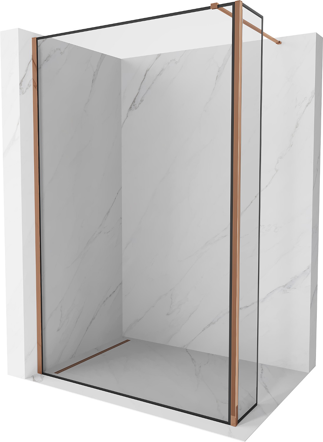 Mexen Kioto Walk-in zuhanyfal 150 x 30 cm, fekete minta, rózsa arany - 800-150-212-60-70-030