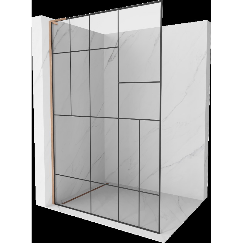 Mexen Kioto L Walk-in zuhanyfal 100 x 200 cm, fekete mintázat, brushed réz - 800-100-103-65-78