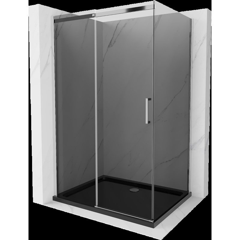 Mexen Omega tolóajtós zuhanykabin 120 x 80 cm, Sötétszürke, Króm + zuhanytálca Flat, Fekete - 825-120-080-01-40-4070