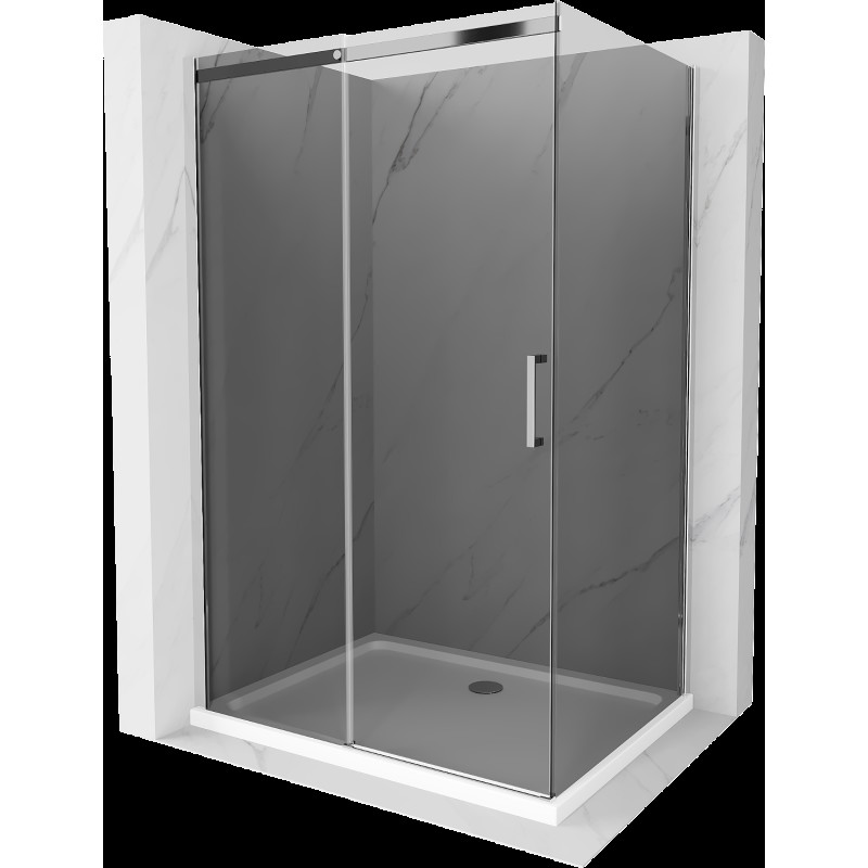 Mexen Omega tolóajtós zuhanykabin 120 x 90 cm, Sötétszürke, Króm + zuhanytálca Flat, bialy - 825-120-090-01-40-4010